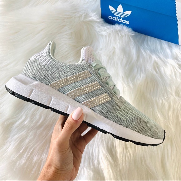 Swarovski Adidas Swift Run Mint Teal Custom Shoes - Picture 2 of 9